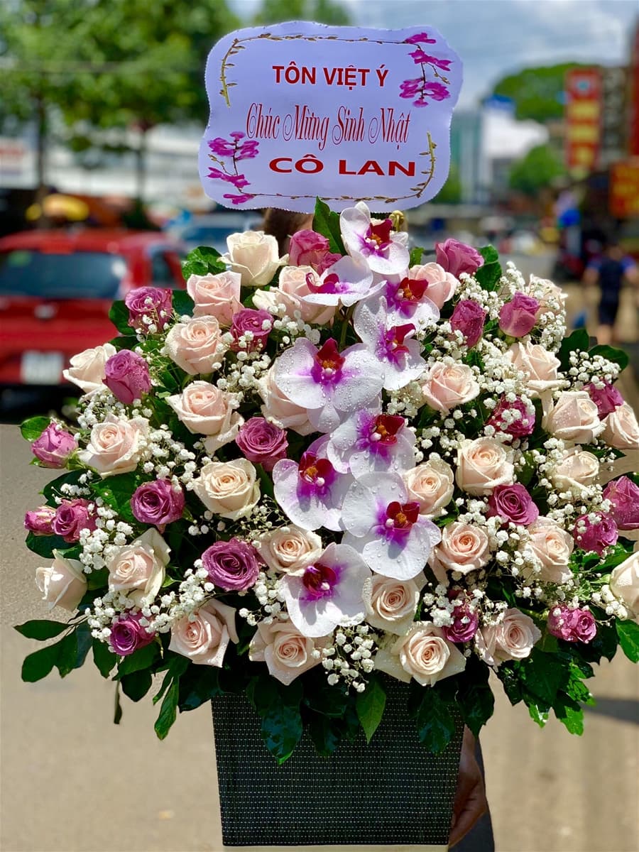 Giỏ hoa hồng màu tím - HS04